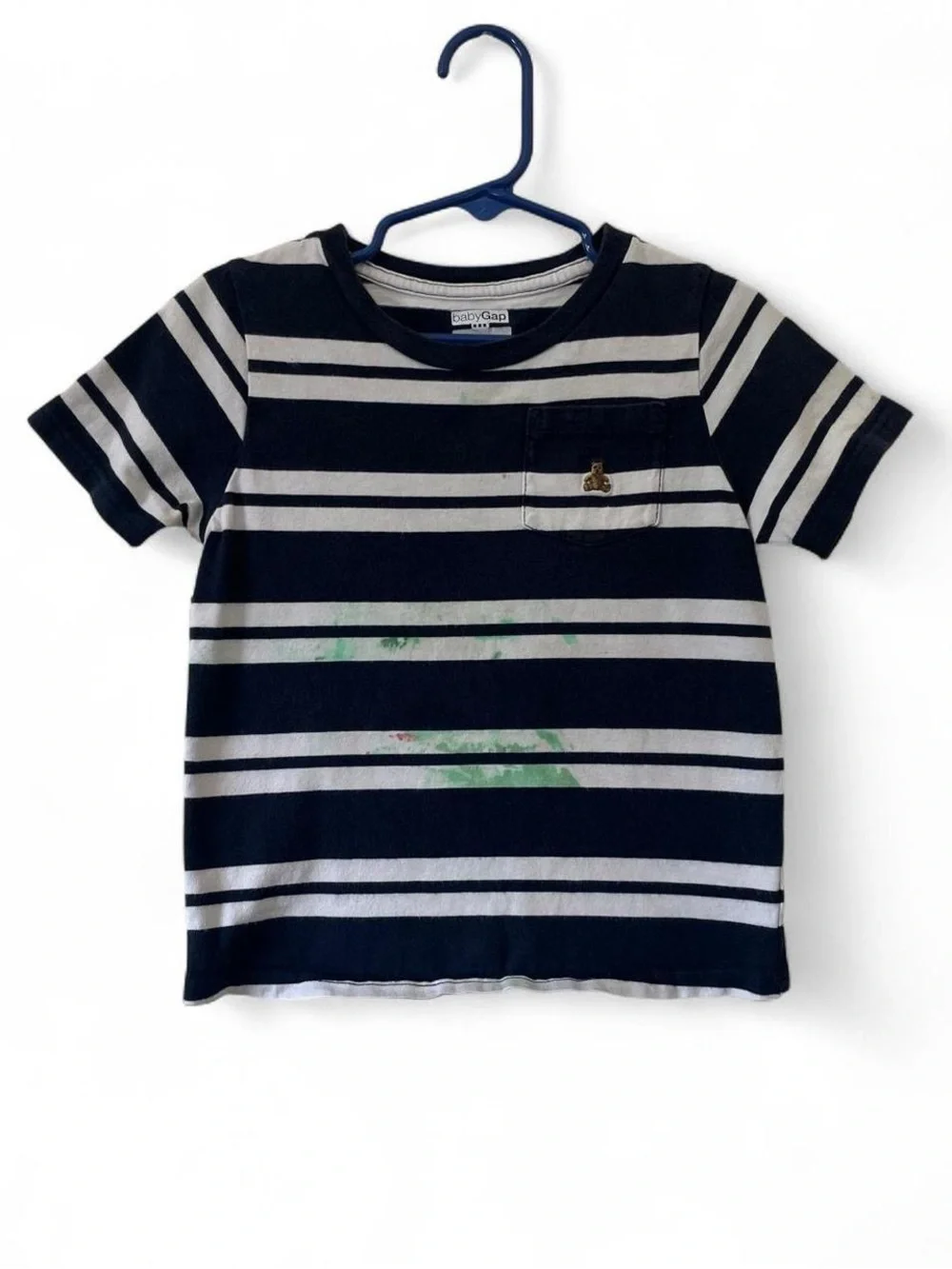 Toddler 3T Boy Short Sleeve Navy Blue White Striped Pocket T-Shirt Baby GAP Play